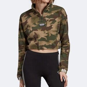 Adidas originals 1/4 zip cropped camo AOP sweatshirt